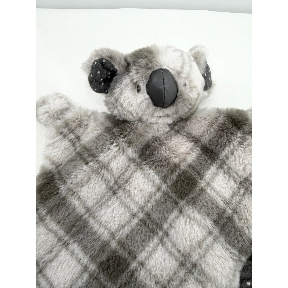 DEMDACO Koala Security Blanket Infant Grey White Plaid Lovey Soft Toy